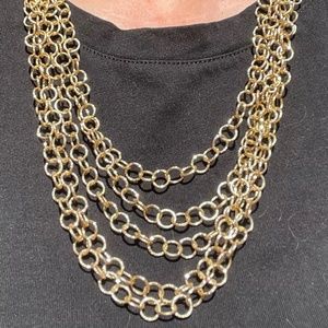 Belezza shiny brass necklace 5 multi loop chains 19in extendable Italy gold tone